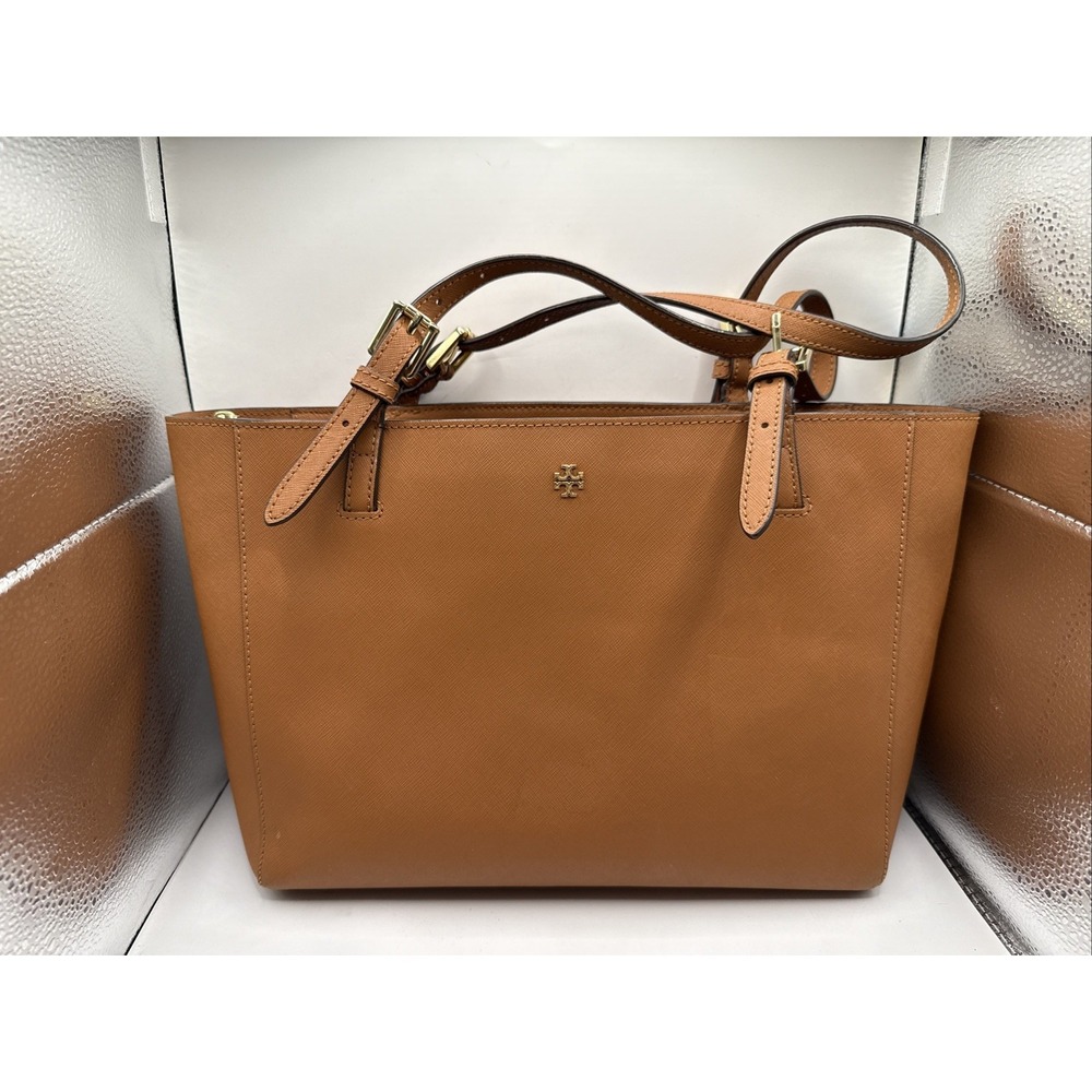 Tory Burch York Medium Brown Shoulder Bag Buckle Gold Leather Triple Compartment